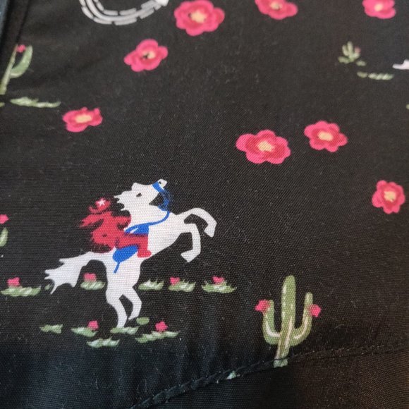 Desert West Womens Black Western Rodeo Horse Cacti Floral L/S Button Up Top S - Picture 6 of 11